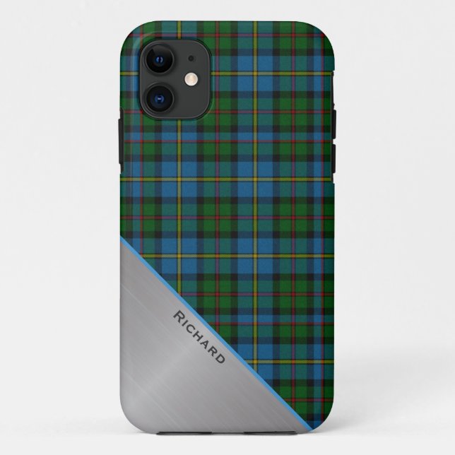 Stylish Colourful MacLeod Plaid & Aluminium Look Case-Mate iPhone Case (Back)