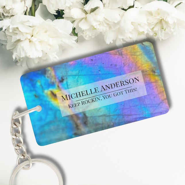 Stylish Colourful Marble Stone Modern Name Key Ring (Stylish Colorful Labradorite Crystal Stone Name Keychain)