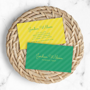 Stylish Colourful Modern Green and Yellow Stripes Business Card
