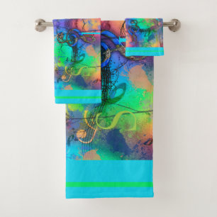 Stylish Colourful Music Abstract Bath Towel Set