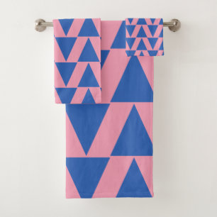 Stylish Colourful Pink and Blue Geometric Pattern Bath Towel Set