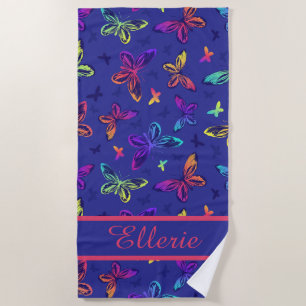 Stylish Colourful Rainbow Butterfly Girly Beach Towel
