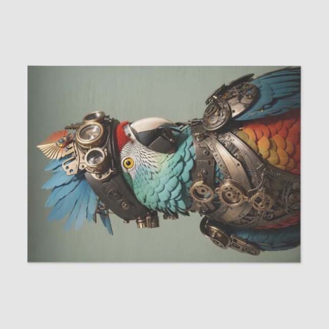 Stylish Colourful Steampunk Parrot Tissue Paper (Front)