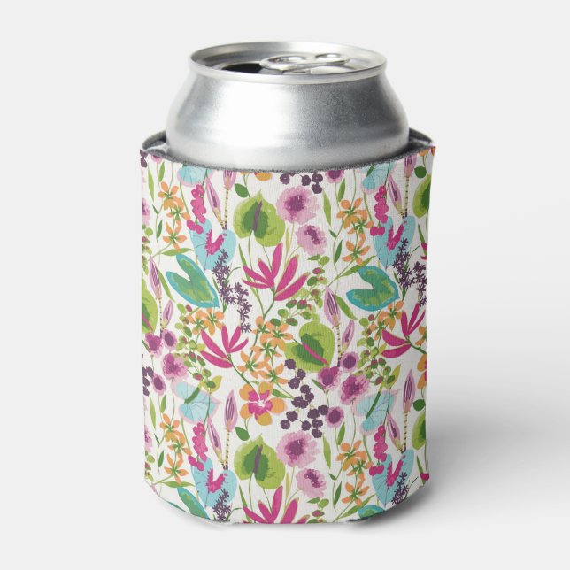 Stylish Colourful Summer Tropical Floral Pattern Can Cooler (Can Front)