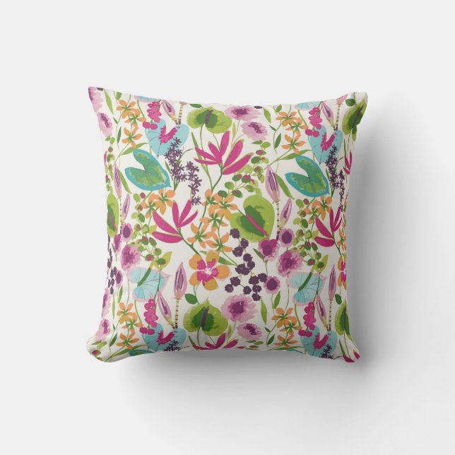 Stylish Colourful Summer Tropical Floral Pattern Cushion (Front)