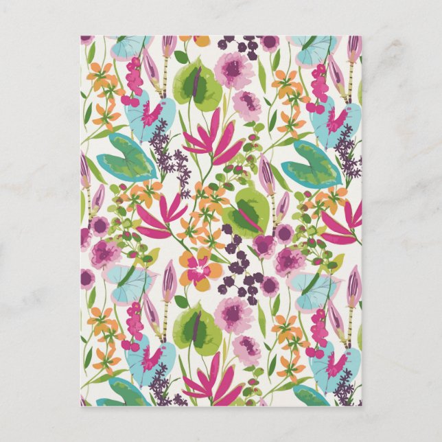 Stylish Colourful Summer Tropical Floral Pattern Postcard (Front)