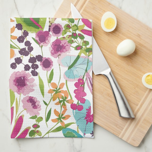 Stylish Colourful Summer Tropical Floral Pattern Tea Towel (Quarter Fold)