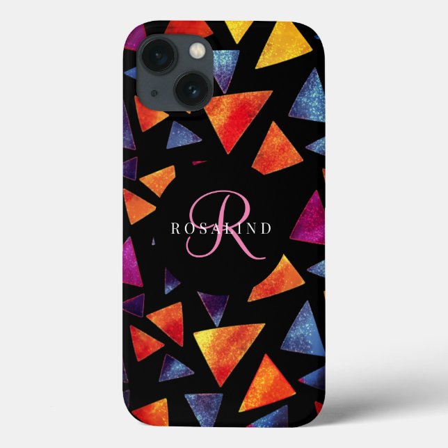 Stylish Colourful Triangles Pattern Monogrammed Case-Mate iPhone Case (Back)