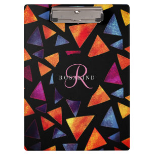 Stylish Colourful Triangles Pattern Monogrammed Clipboard