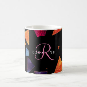 Stylish Colourful Triangles Pattern Monogrammed Coffee Mug