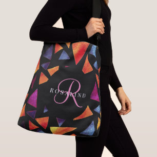 Stylish Colourful Triangles Pattern Monogrammed Crossbody Bag