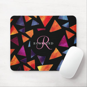 Stylish Colourful Triangles Pattern Monogrammed Mouse Pad