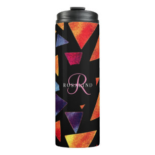 Stylish Colourful Triangles Pattern Monogrammed Thermal Tumbler