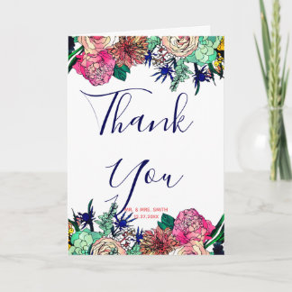 Stylish Colourful Watercolor Floral Bouquet design Thank You Card