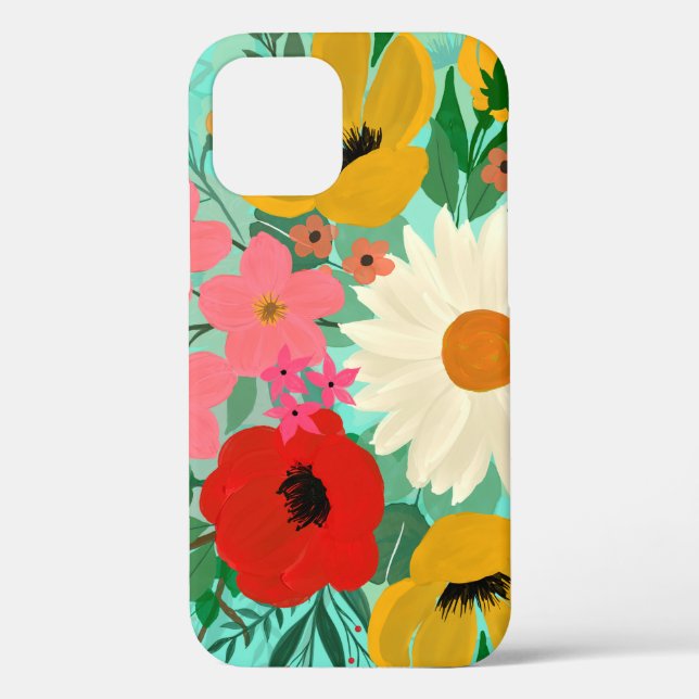 Stylish Colourful Watercolor Floral Mint Design Case-Mate iPhone Case (Back)