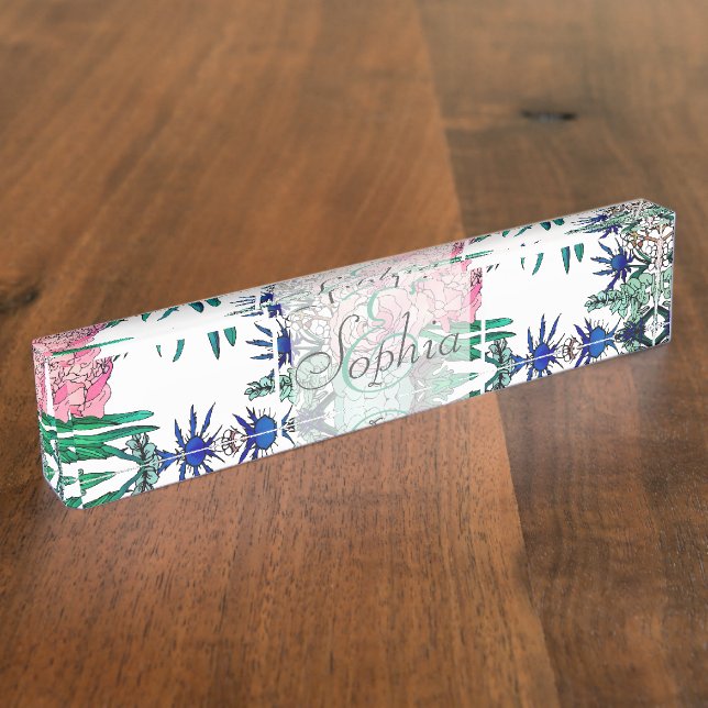 Stylish Colourful Watercolor Floral Pattern Nameplate (Side)