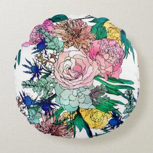 Stylish Colourful Watercolor Floral Pattern Round Cushion