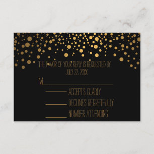 Stylish Confetti Gold Dots   Black RSVP Card