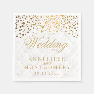 Stylish Confetti Gold Dots Our Wedding Day Napkin