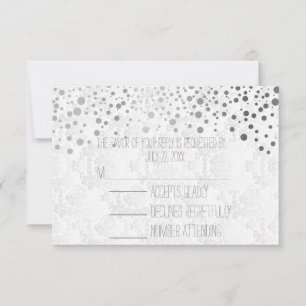 Stylish Confetti Silver Dots   White RSVP Card