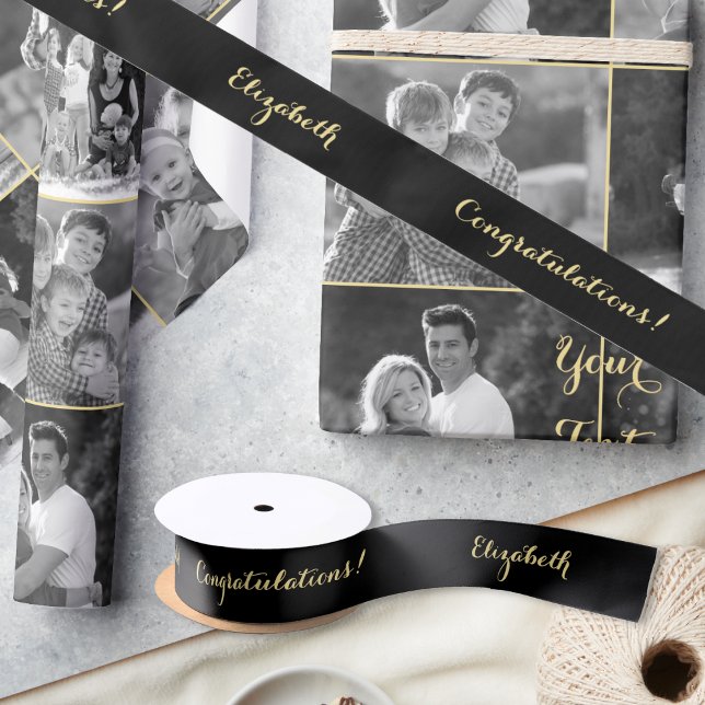 Stylish Congratulations Graduation Black Faux Gold Satin Ribbon (Stylish Congratulations Graduation Black Faux Gold Satin Ribbon)