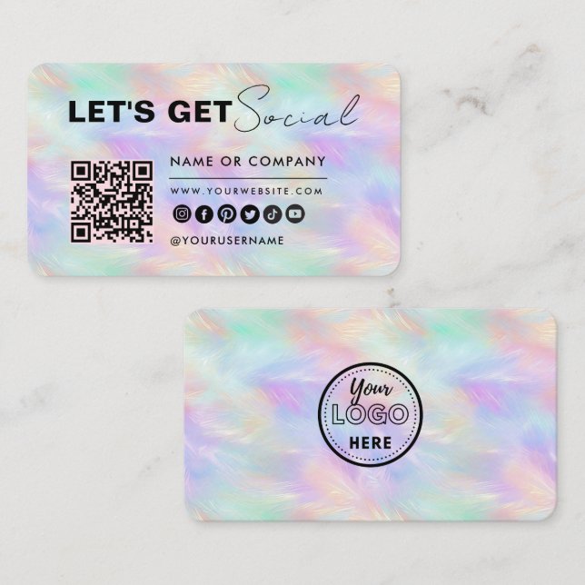 Stylish Connect With Us Qr Code Iridescent Opal Business Card (Front/Back)