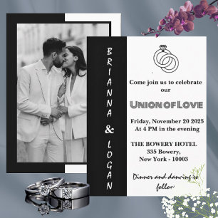 Stylish Contemporary Black & White Wedding  Invitation