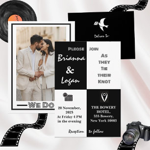 Stylish Contemporary Black & White Wedding Invitation