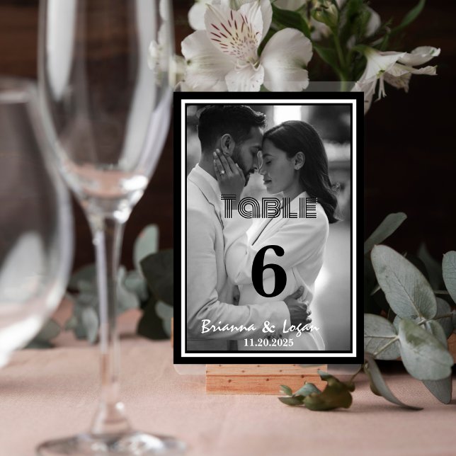 Stylish Contemporary Black & White Wedding Table Number (Creator Uploaded)