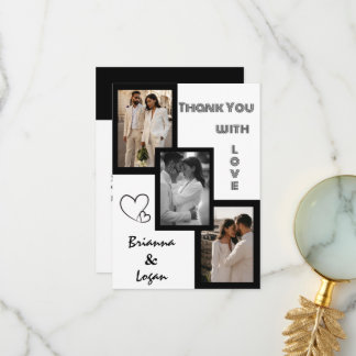 Stylish Contemporary Black & White Wedding Thank You Card