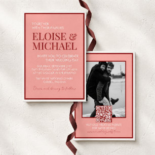 Stylish Contemporary Pink and Red Wedding Invitation