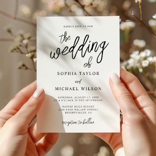 Stylish Contemporary Script Black White Wedding Invitation