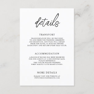 Stylish Contemporary Script Wedding Details Enclosure Card