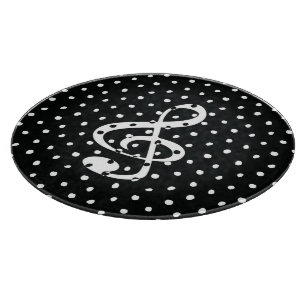Stylish contemporary treble clef polka dots cutting board