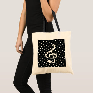 Stylish contemporary treble clef polka dots tote bag