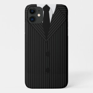 Stylish Cool Black Pinstripe Suit and Tie iPhone 11 Case