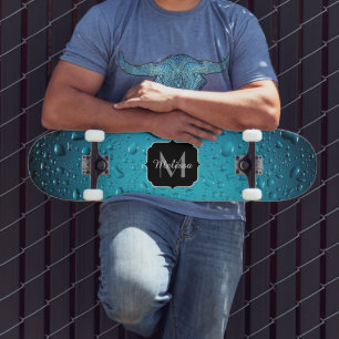 Stylish Cool Blue water drops Monogram Skateboard