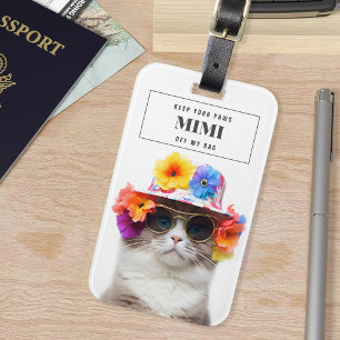 Stylish Cool Cat Floral Glasses Pet Paws Luggage Tag