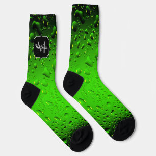 Stylish Cool green water drops Monogram Socks