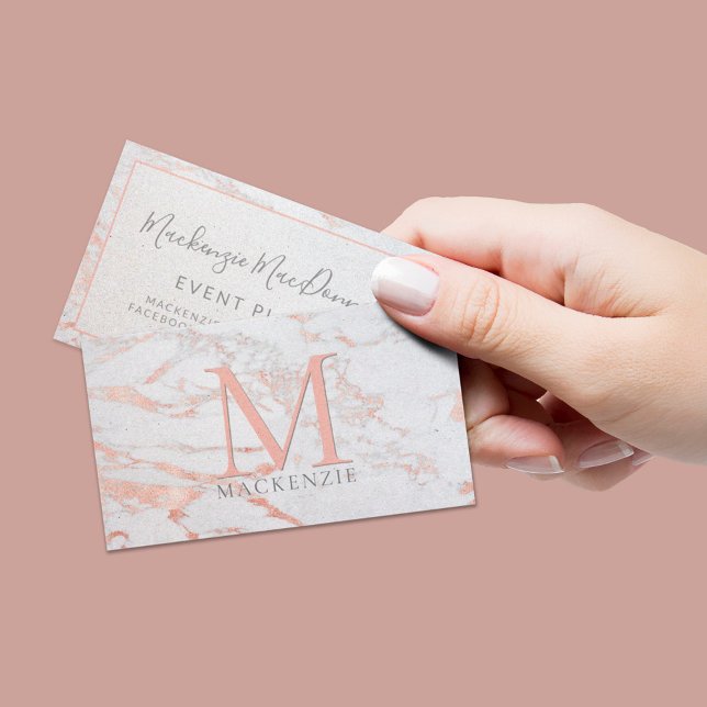Stylish Copper Rose Gold Foil Marble Monogram Business Card (Creator Uploaded)