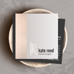 Stylish Copper Rose Gold Stripe Square Monogram Square Business Card