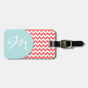 Stylish Coral Chevron and Monogram Luggage Tag