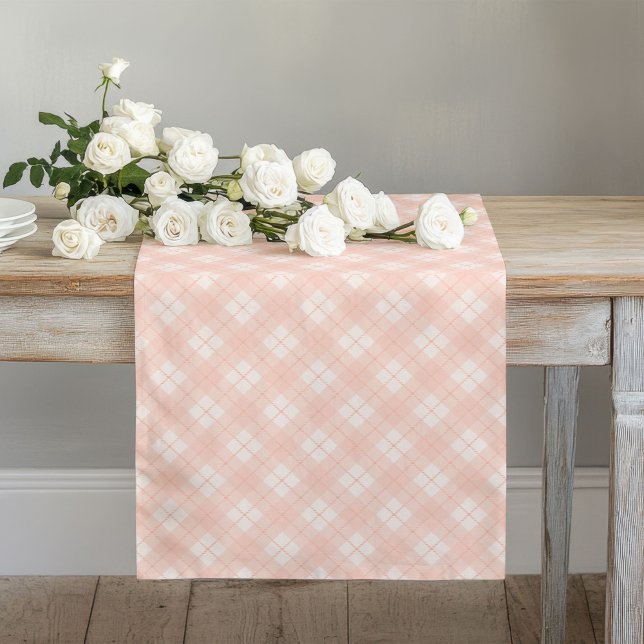 Stylish Coral Grey Table Runner with Plaid Look (Stylish Coral Grey Table Runner with Plaid Look)