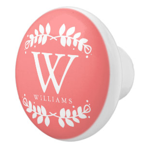 Stylish Coral Monogram Ceramic Knob