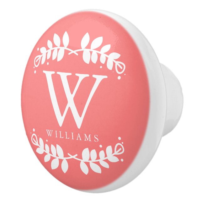 Stylish Coral Monogram Ceramic Knob (Right)