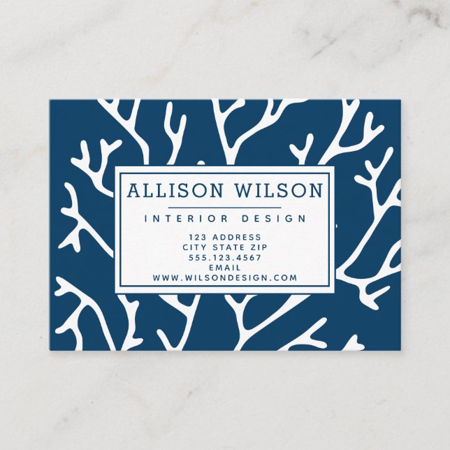 Stylish Coral Pattern - Teal Blue Ocean Theme Business Card (Front)