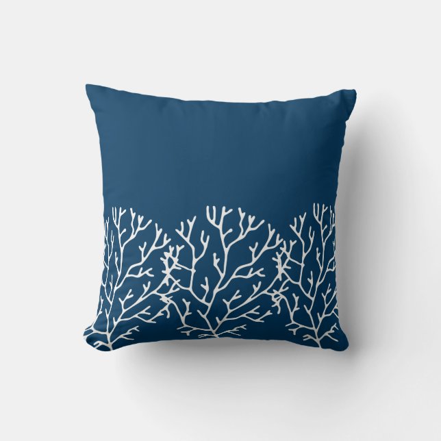 Stylish Coral Pattern - Teal Blue Ocean Theme Cushion (Front)