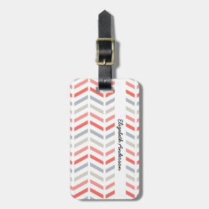 Stylish Coral Pink and White Chevron Pattern Luggage Tag