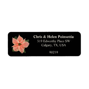 Stylish Coral Poinsettia Black Address Label Return Address Label