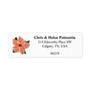 Stylish Coral Poinsettia White Address Label Return Address Label